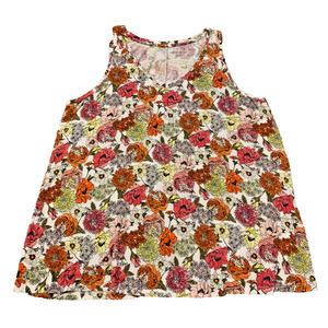 Lane Bryant Floral Sleeveless V Neck Top Hi-Lo 18/20 Red & Orange Soft Stretchy